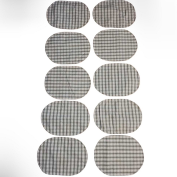 Handmade Sage Checkered Oval Linen Table Placemats Set Of 8 - Picture 2 of 5